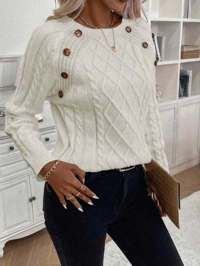 Clara – Button-Detail Cable Knit Jumper