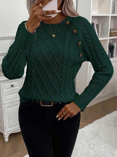 Clara – Button-Detail Cable Knit Jumper