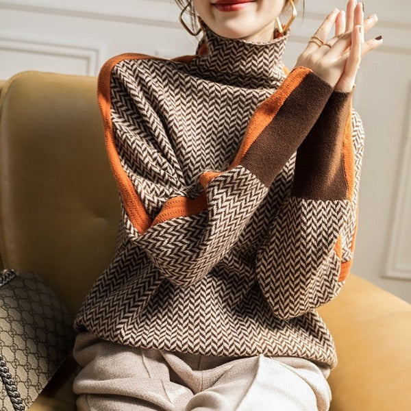 Malou™ | High-neck jumper with striking contrast stripes
