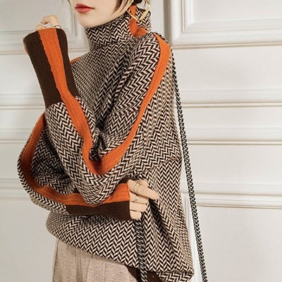 Malou™ | High-neck jumper with striking contrast stripes