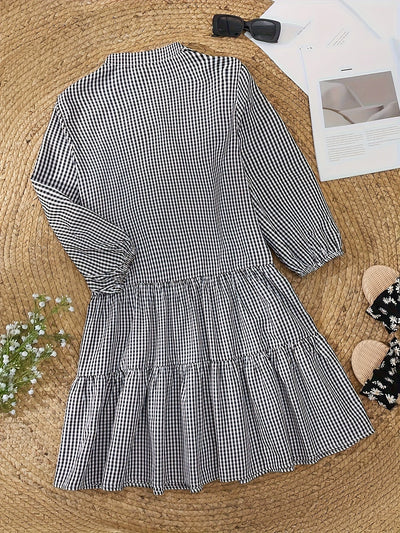 Rose – Gingham Button-Up Tiered Dress